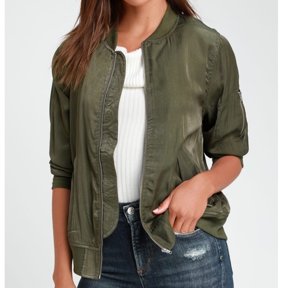Lulus Jackets & Blazers - NEW Lulu's Tully Olive Green Bomber Jacket size S